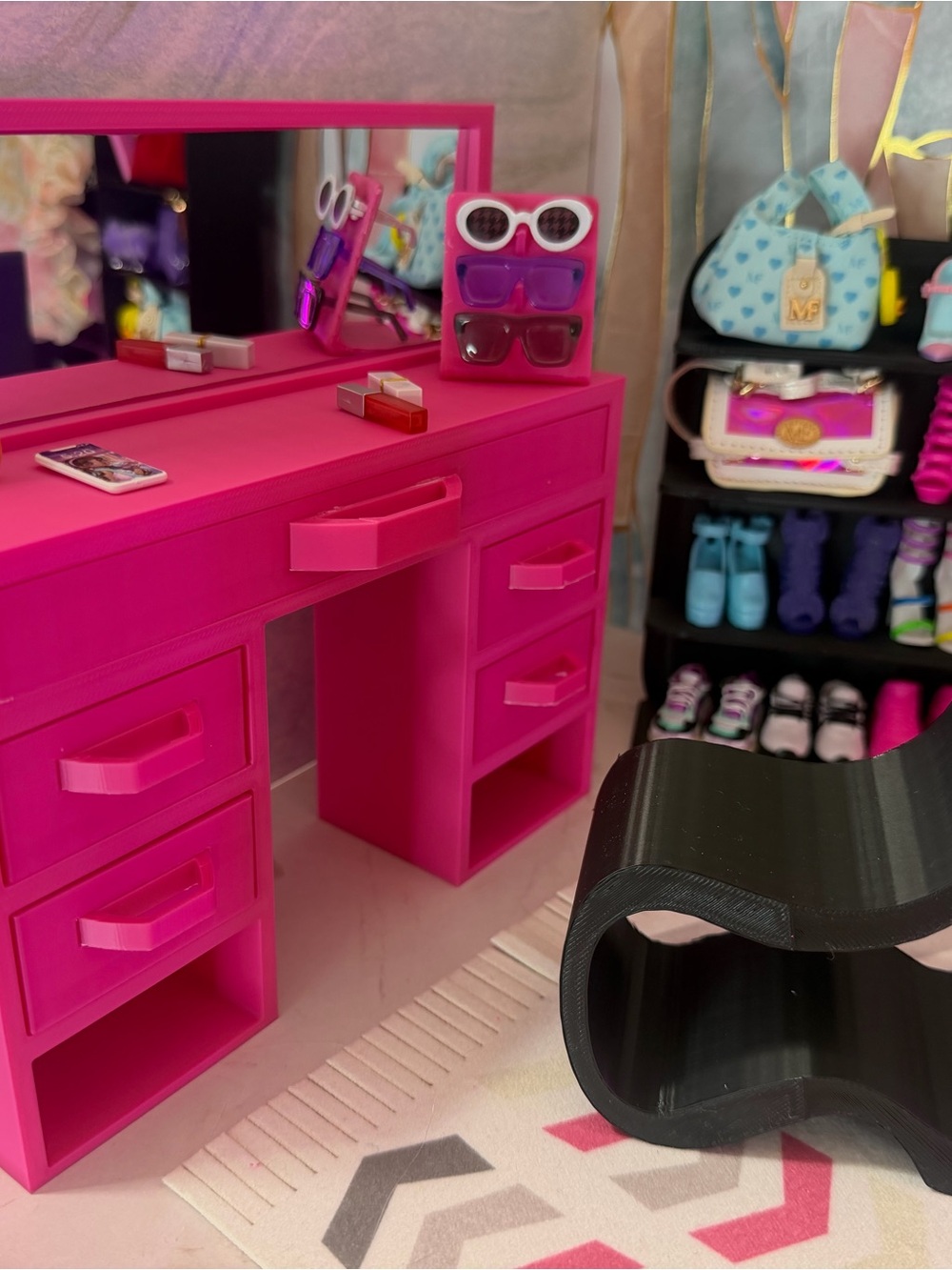 Barbie Vanity Makeup Table with Mirror and Chair | 11.5 Inch Doll Furniture